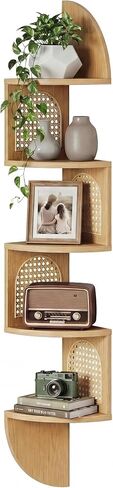 5-Tier Floating Corner Shelves for Wall, Zigzag Corner Shelf Unit, PVC Rattan Sides, Space-Saving, for Kitchen, Living Room, Bedroom, Boho Style, Oak Beige in Saudi Arabia