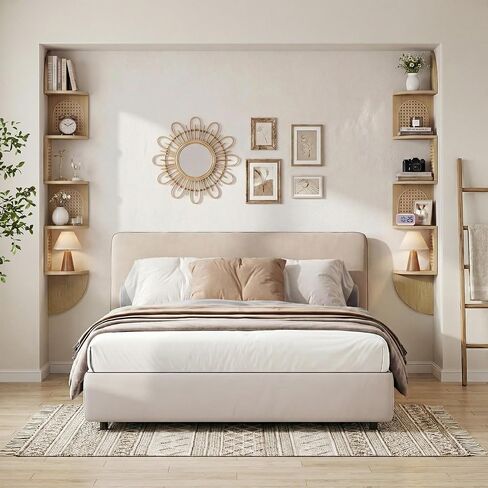 5-Tier Floating Corner Shelves for Wall, Zigzag Corner Shelf Unit, PVC Rattan Sides, Space-Saving, for Kitchen, Living Room, Bedroom, Boho Style, Oak Beige in Saudi Arabia