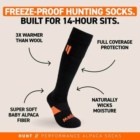 HOLLOW Alpaca Socks for Over The Calf Men's Hunting Socks (Black Large) - Moisture Wicking Core Performance Hunting Boot Socks - Alpaca Wool Socks for Extreme Cold Weather in Saudi Arabia