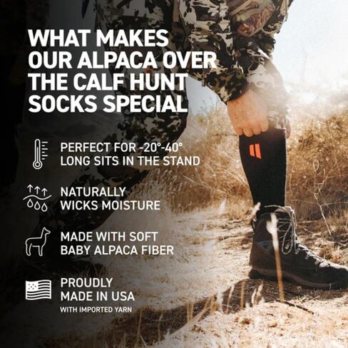 HOLLOW Alpaca Socks for Over The Calf Men's Hunting Socks (Black Large) - Moisture Wicking Core Performance Hunting Boot Socks - Alpaca Wool Socks for Extreme Cold Weather in Saudi Arabia