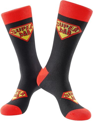 Funny Dad Socks Gift for Father’s Day, Super Dad Ever Novelty Mens Dress Socks, Seamless Cotton Crazy Socks for Dad in Saudi Arabia