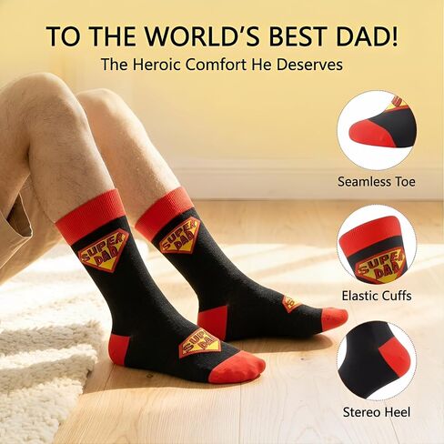 Funny Dad Socks Gift for Father’s Day, Super Dad Ever Novelty Mens Dress Socks, Seamless Cotton Crazy Socks for Dad in Saudi Arabia