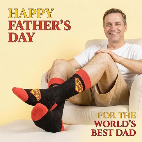 Funny Dad Socks Gift for Father’s Day, Super Dad Ever Novelty Mens Dress Socks, Seamless Cotton Crazy Socks for Dad in Saudi Arabia