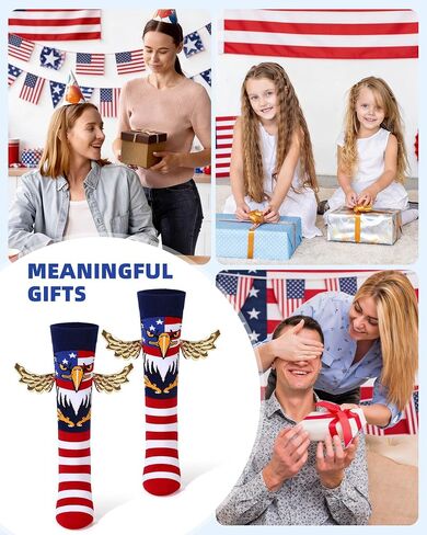 4th of July Socks for Women Men, Funny 3D Eagle Patriotic American Flag Crew Socks with Golden Wings, Red White and Blue Star Stripe USA Stocking Gifts for Birthday Veterans Memorial Day in Saudi Arabia
