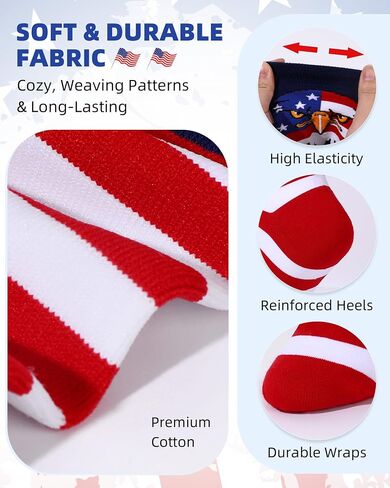 4th of July Socks for Women Men, Funny 3D Eagle Patriotic American Flag Crew Socks with Golden Wings, Red White and Blue Star Stripe USA Stocking Gifts for Birthday Veterans Memorial Day in Saudi Arabia