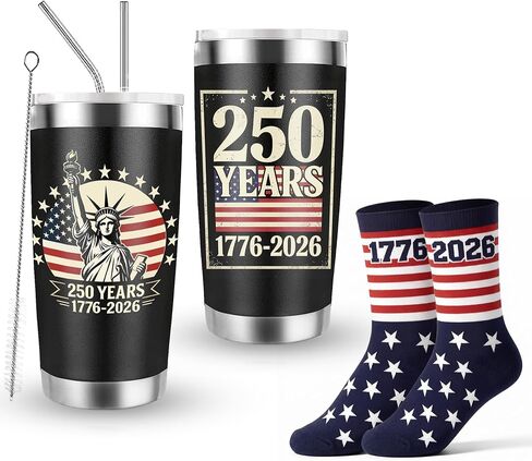 GOAUS 250th Anniversary Socks and Tumbler 20 oz Set, American Merchandise 250 Years USA 4th July Gifts in Saudi Arabia