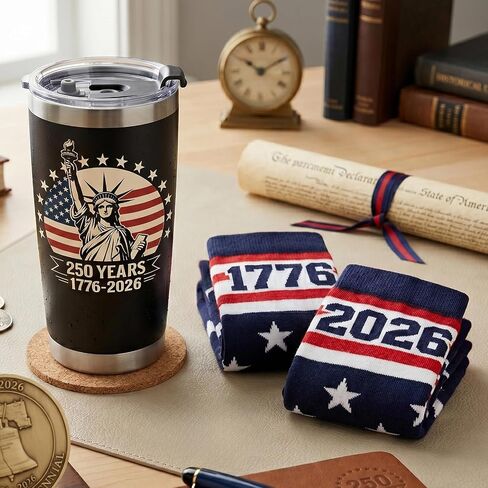 GOAUS 250th Anniversary Socks and Tumbler 20 oz Set, American Merchandise 250 Years USA 4th July Gifts in Saudi Arabia