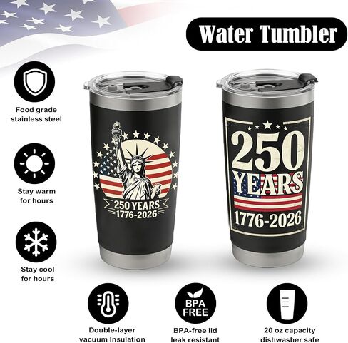 GOAUS 250th Anniversary Socks and Tumbler 20 oz Set, American Merchandise 250 Years USA 4th July Gifts in Saudi Arabia