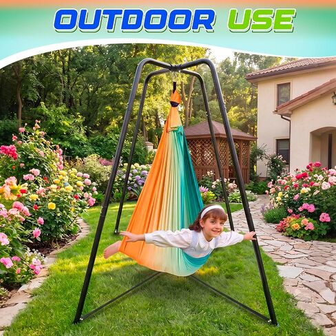 Sensory Swing Stand Frame with Pod Chair and Swing Set Kid Heavy Duty Metal Swings Stand Autism Hammock Chair Stands Tree Saucer Round for Adult Indoor Outdoor Backyard Park, Gradient Green in Kuwait