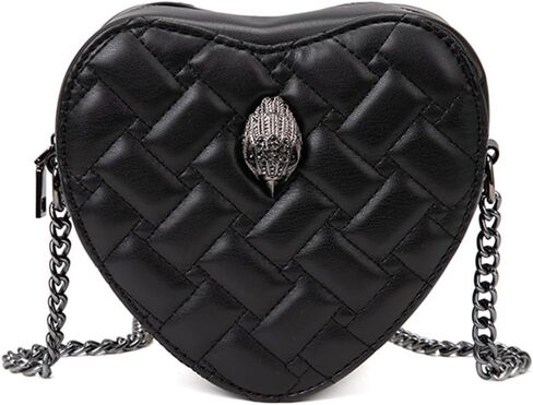 Rejolly Quilted Heart Shaped Purse for Women Crossbody Bag PU Leather Shoulder Bag Cute Diamond Clutch Purse with Chain Strap Black in Saudi Arabia