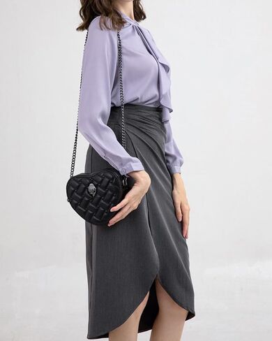 Rejolly Quilted Heart Shaped Purse for Women Crossbody Bag PU Leather Shoulder Bag Cute Diamond Clutch Purse with Chain Strap Black in Saudi Arabia