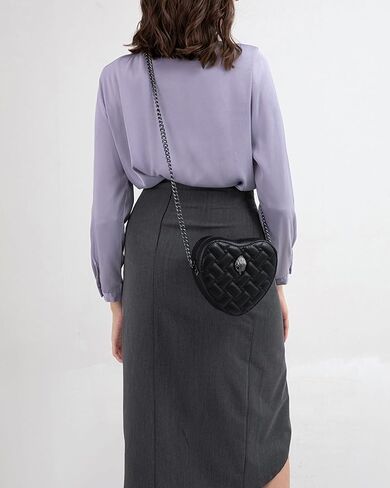 Rejolly Quilted Heart Shaped Purse for Women Crossbody Bag PU Leather Shoulder Bag Cute Diamond Clutch Purse with Chain Strap Black in Saudi Arabia