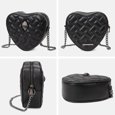 Rejolly Quilted Heart Shaped Purse for Women Crossbody Bag PU Leather Shoulder Bag Cute Diamond Clutch Purse with Chain Strap Black in Saudi Arabia