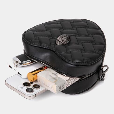 Rejolly Quilted Heart Shaped Purse for Women Crossbody Bag PU Leather Shoulder Bag Cute Diamond Clutch Purse with Chain Strap Black in Saudi Arabia