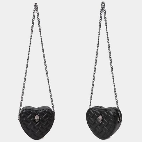 Rejolly Quilted Heart Shaped Purse for Women Crossbody Bag PU Leather Shoulder Bag Cute Diamond Clutch Purse with Chain Strap Black in Saudi Arabia