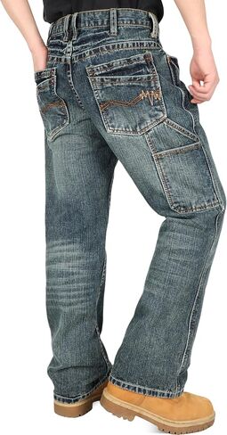 BOCOMAL Non FR - Men's Work Carpenter Jeans Relaxed Fit Bootcut Heavyweight Dura-Rugged Denim Retro Washed 9 Utility Pockets in Saudi Arabia
