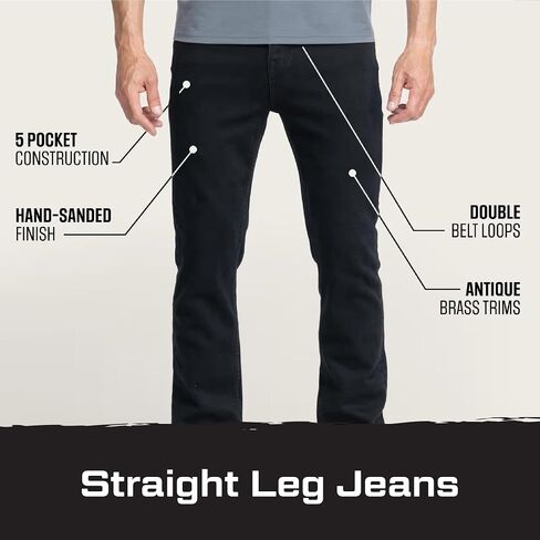 Men's Straight Leg Regular Fit Stretch Jeans — 12.2oz Heavyweight Denim, Hand-Sanded Vintage Wash in Kuwait