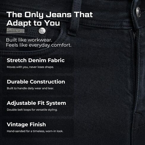Men's Straight Leg Regular Fit Stretch Jeans — 12.2oz Heavyweight Denim, Hand-Sanded Vintage Wash in Kuwait