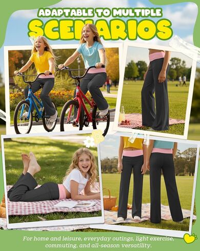 Girl's Fold Over Yoga Pants Low Rise Wide Leg Sweatpants Kids Color Block Foldover Leggings Casual Pants 5-14 Years in Saudi Arabia