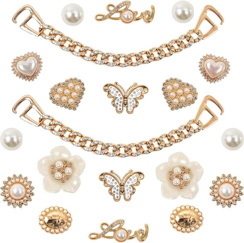 20 Pcs Bling Shoe Charms for Women, Flower Pearl Shoe Charms, Sparkling Rhinestones Shoe Chains, Cute Butterfly Shoe Charms, DIY Clog Sandals Decoration Charms for Women Girls Birthday Party in Saudi Arabia