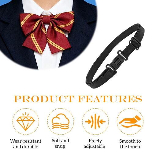 10PCS Black Adjustable Bow Tie Extenders Elastic Bow Tie Straps with Plastic Buckle Pre-Tied Bowknot Lengthener Bands for Women Men in Kuwait