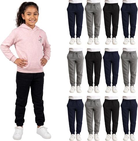Yacht & Smith 12 Pack of Girls Jogger Bulk Sweatpants, Comfy Lounge Joggers for Kids in Kuwait