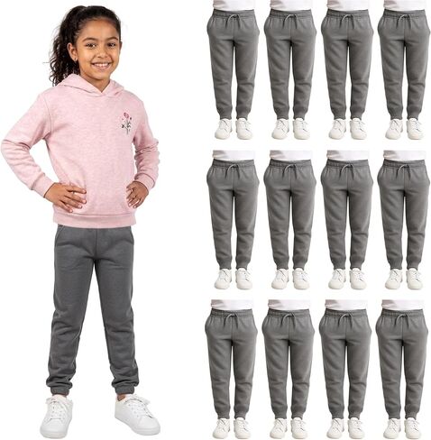 Yacht & Smith 12 Pack of Girls Jogger Bulk Sweatpants, Comfy Lounge Joggers for Kids in Kuwait