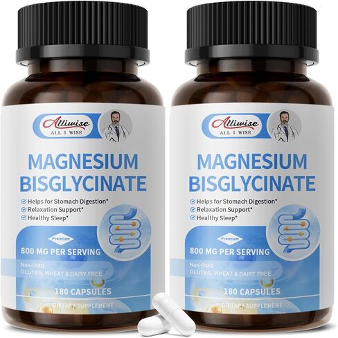 Magnesium Bisglycinate 100% Chelate, Maximum Absorbable Magnesium Glycinate Supplement for Restful Sleep, Energy Muscle Bone & Joint Support Non-GMO, Gluten-Free - 180 Capsules in Saudi Arabia