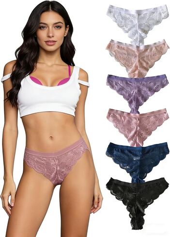Women's Underwear Thongs,Sexy Seamless Ladies Thong for Women,T Back Low Waist See Through Lace Panties 6-Pack in Saudi Arabia
