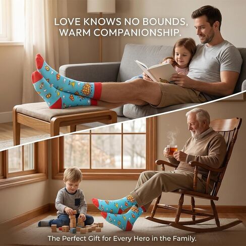 Super Dad Socks, Funny Dad Socks Gift for Father’s Day, Novelty Cotton Dress Socks for Men, Seamless Toe Breathable Crazy Socks for Dad Husband Grandpa, Size 8-12 in Saudi Arabia