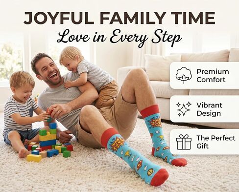 Super Dad Socks, Funny Dad Socks Gift for Father’s Day, Novelty Cotton Dress Socks for Men, Seamless Toe Breathable Crazy Socks for Dad Husband Grandpa, Size 8-12 in Saudi Arabia