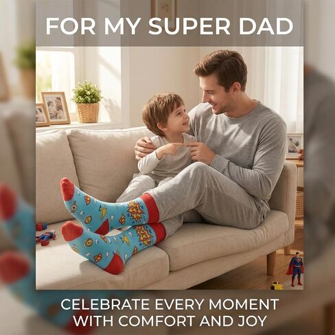 Super Dad Socks, Funny Dad Socks Gift for Father’s Day, Novelty Cotton Dress Socks for Men, Seamless Toe Breathable Crazy Socks for Dad Husband Grandpa, Size 8-12 in Saudi Arabia