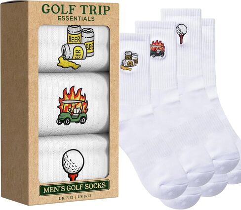 Shanker Golf Socks - Golf Trip Essentials White Socks – 3 Pack, Size 8-13 - Funny White Socks for Men – Perfect Golf Accessories – Funny Golf Gift - Dad, Husband, Boyfriend, Fathers Day in Kuwait