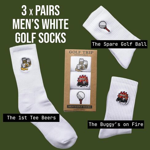 Shanker Golf Socks - Golf Trip Essentials White Socks – 3 Pack, Size 8-13 - Funny White Socks for Men – Perfect Golf Accessories – Funny Golf Gift - Dad, Husband, Boyfriend, Fathers Day in Kuwait