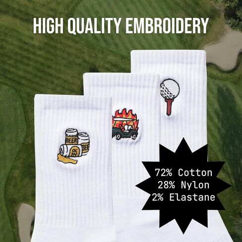 Shanker Golf Socks - Golf Trip Essentials White Socks – 3 Pack, Size 8-13 - Funny White Socks for Men – Perfect Golf Accessories – Funny Golf Gift - Dad, Husband, Boyfriend, Fathers Day in Kuwait
