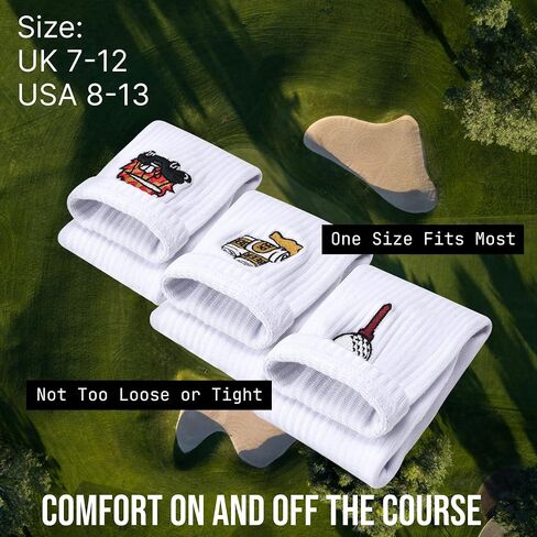 Shanker Golf Socks - Golf Trip Essentials White Socks – 3 Pack, Size 8-13 - Funny White Socks for Men – Perfect Golf Accessories – Funny Golf Gift - Dad, Husband, Boyfriend, Fathers Day in Kuwait