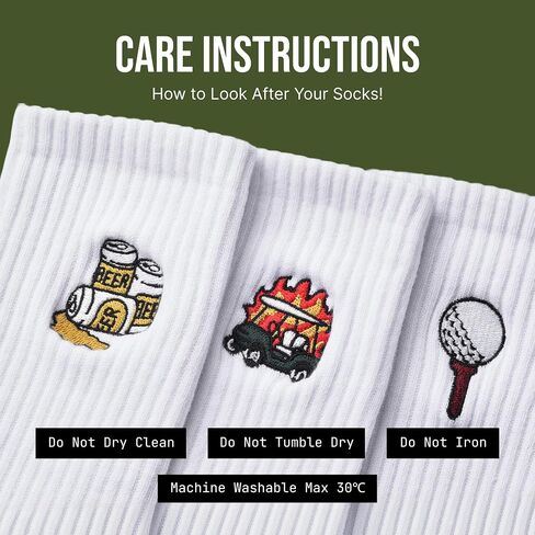 Shanker Golf Socks - Golf Trip Essentials White Socks – 3 Pack, Size 8-13 - Funny White Socks for Men – Perfect Golf Accessories – Funny Golf Gift - Dad, Husband, Boyfriend, Fathers Day in Kuwait