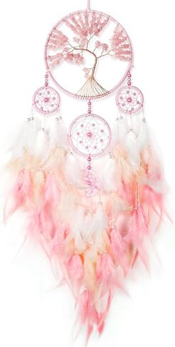 Large Pink Dream Catchers,Crystal Tree of Life Dreamcatcher,Perfect Pink Crystal Handmade Dreamlike Dream Catchers for Girls Bedroom Decor Art Craft Gift (Pink) in Saudi Arabia