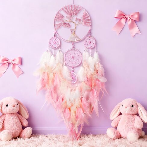 Large Pink Dream Catchers,Crystal Tree of Life Dreamcatcher,Perfect Pink Crystal Handmade Dreamlike Dream Catchers for Girls Bedroom Decor Art Craft Gift (Pink) in Saudi Arabia