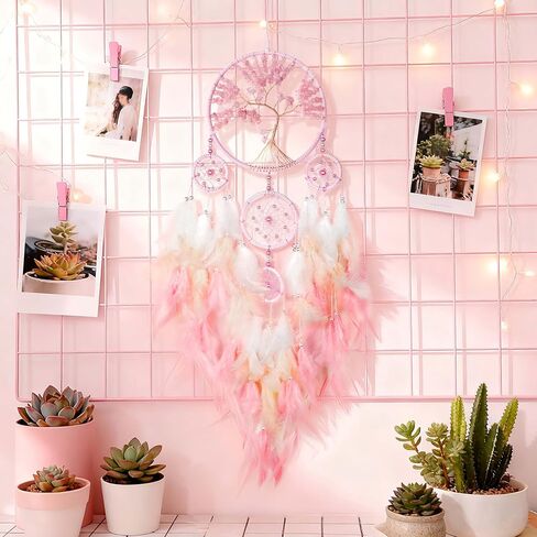 Large Pink Dream Catchers,Crystal Tree of Life Dreamcatcher,Perfect Pink Crystal Handmade Dreamlike Dream Catchers for Girls Bedroom Decor Art Craft Gift (Pink) in Kuwait
