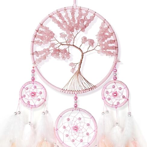 Large Pink Dream Catchers,Crystal Tree of Life Dreamcatcher,Perfect Pink Crystal Handmade Dreamlike Dream Catchers for Girls Bedroom Decor Art Craft Gift (Pink) in Kuwait