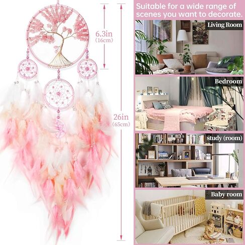 Large Pink Dream Catchers,Crystal Tree of Life Dreamcatcher,Perfect Pink Crystal Handmade Dreamlike Dream Catchers for Girls Bedroom Decor Art Craft Gift (Pink) in Kuwait