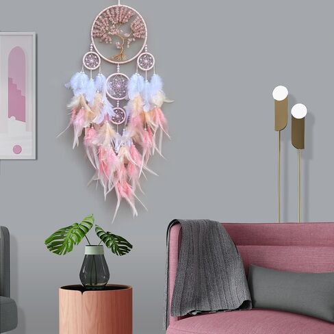 Large Pink Dream Catchers,Crystal Tree of Life Dreamcatcher,Perfect Pink Crystal Handmade Dreamlike Dream Catchers for Girls Bedroom Decor Art Craft Gift (Pink) in Kuwait