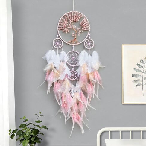 Large Pink Dream Catchers,Crystal Tree of Life Dreamcatcher,Perfect Pink Crystal Handmade Dreamlike Dream Catchers for Girls Bedroom Decor Art Craft Gift (Pink) in Kuwait