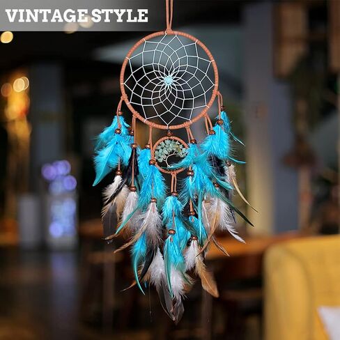 Feather Dream Catcher, Blue Tree of Life with Feathers Dreamcatcher Bead Wall Hanging Decor Indians Traditional Circular Net Hanging Art Ornament for Home Bedroom Decor(Blue) in Kuwait