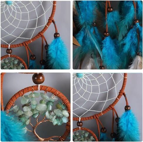 Feather Dream Catcher, Blue Tree of Life with Feathers Dreamcatcher Bead Wall Hanging Decor Indians Traditional Circular Net Hanging Art Ornament for Home Bedroom Decor(Blue) in Kuwait