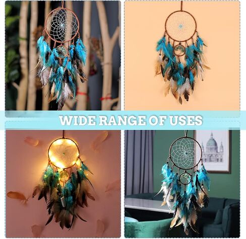 Feather Dream Catcher, Blue Tree of Life with Feathers Dreamcatcher Bead Wall Hanging Decor Indians Traditional Circular Net Hanging Art Ornament for Home Bedroom Decor(Blue) in Kuwait