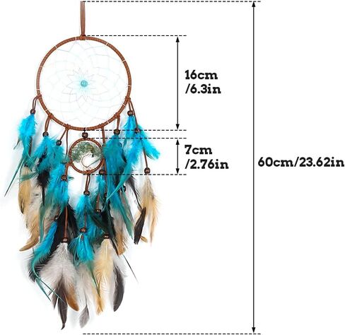 Feather Dream Catcher, Blue Tree of Life with Feathers Dreamcatcher Bead Wall Hanging Decor Indians Traditional Circular Net Hanging Art Ornament for Home Bedroom Decor(Blue) in Saudi Arabia