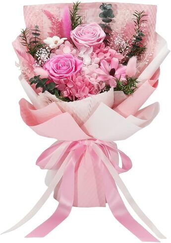 Preserved Flowers Bouquet-Pink Forever Flowers For Delivery Prime, Ideal Anniversary Valentine Gifts for Women Mother Wife Grandma in Saudi Arabia