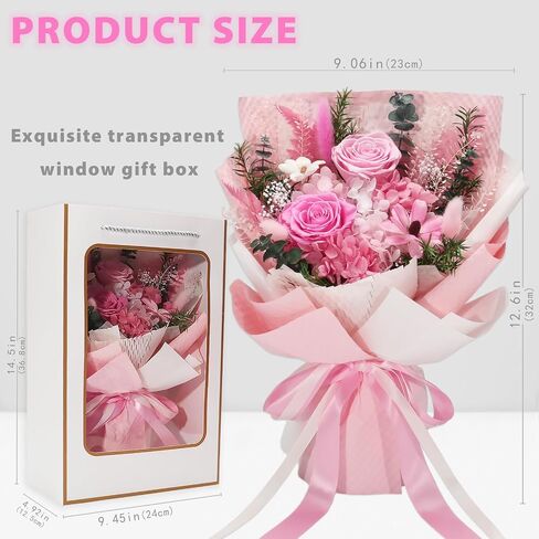 Preserved Flowers Bouquet-Pink Forever Flowers For Delivery Prime, Ideal Anniversary Valentine Gifts for Women Mother Wife Grandma in Saudi Arabia